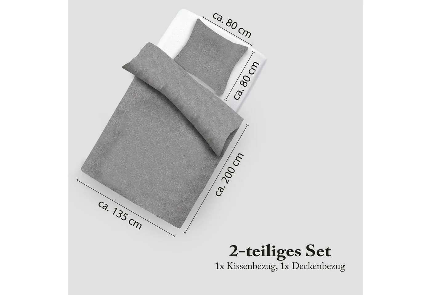 Bestlivings Bettbezug Micro-Melange Grau Mikrofaser 135x200cm + 80x80cm - Bild 3