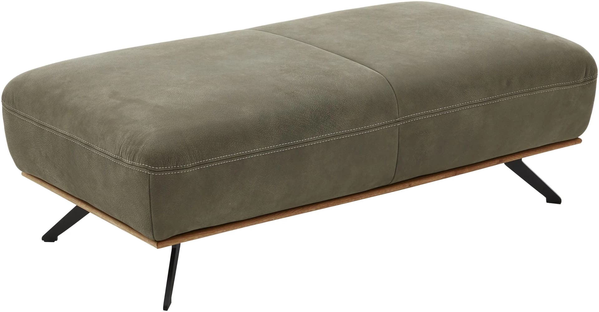 DIE PLANBAR Polsterhocker 135cm Olivgrün Anilinleder Metallfüße