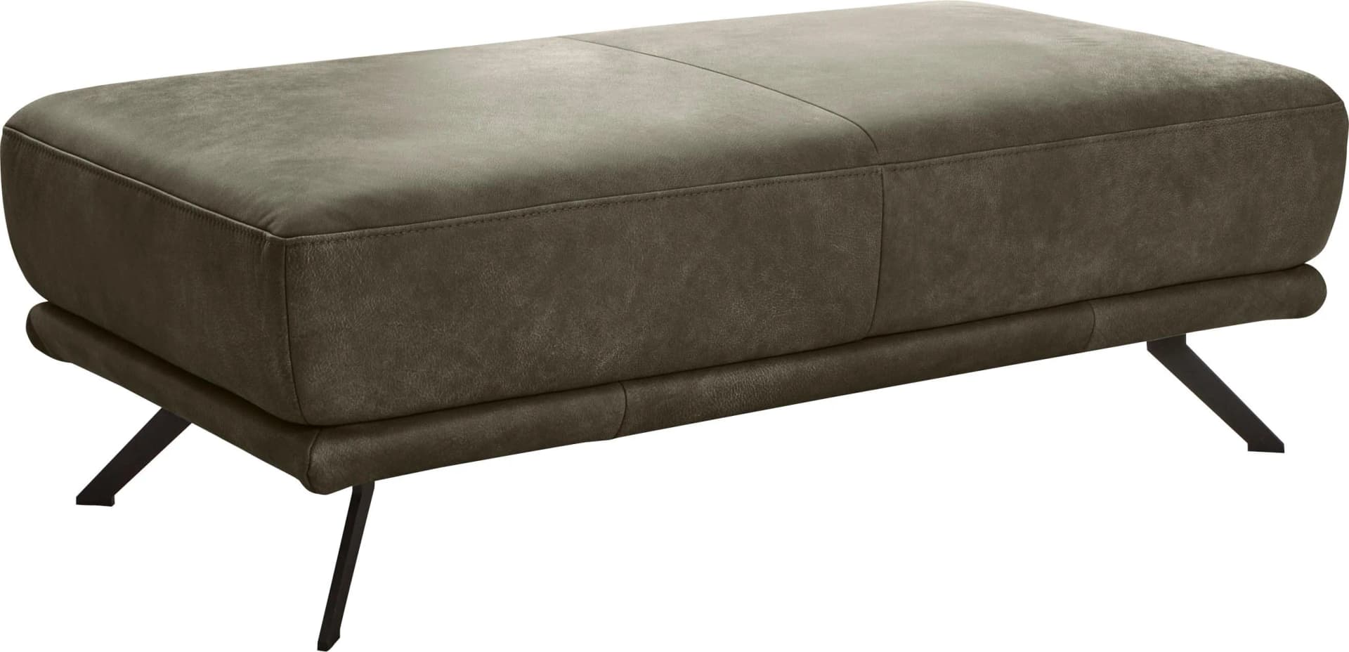 DIE PLANBAR Polsterhocker Olive Anilinleder Massivholz Metallfüße