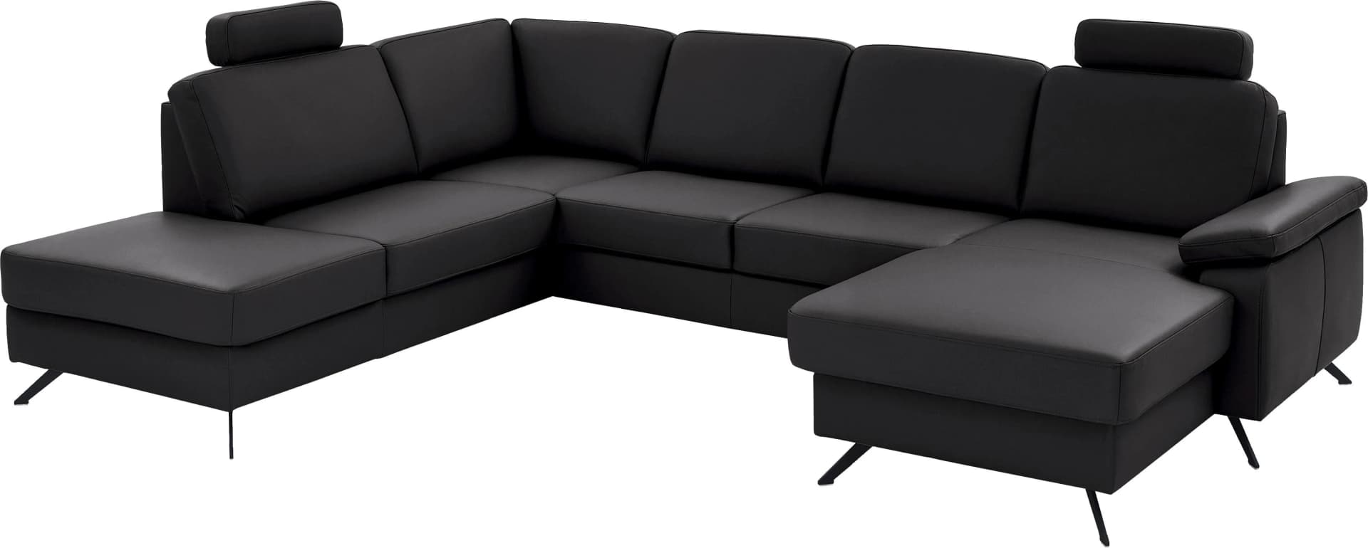 Wohnlandschaft U-Form Echtleder Schwarz
