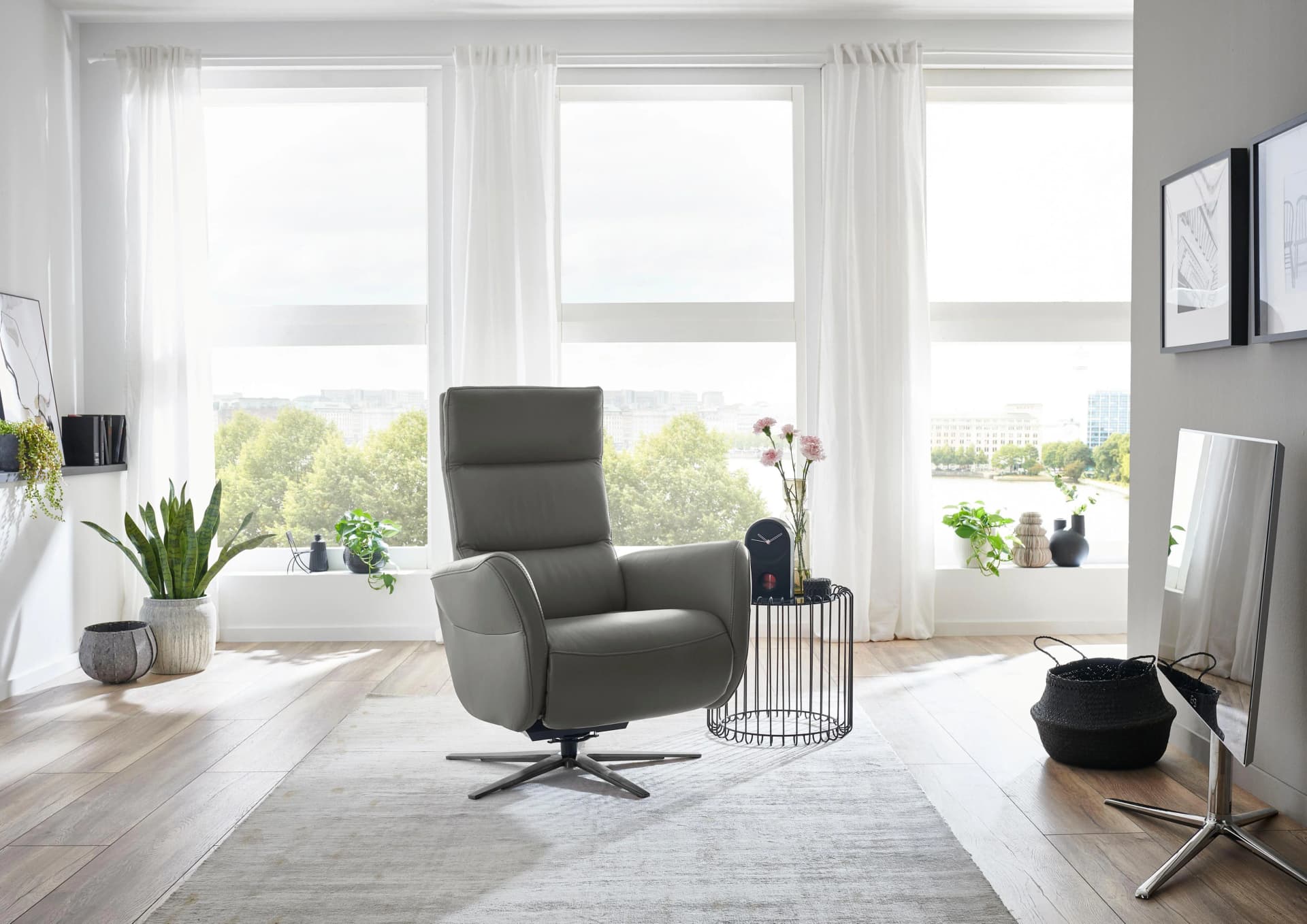 Relaxsessel DIE PLANBAR PN-RS20038 mit Metallsternfuß inkl. Relaxfunktion und Kopfverstellung, Torro grau