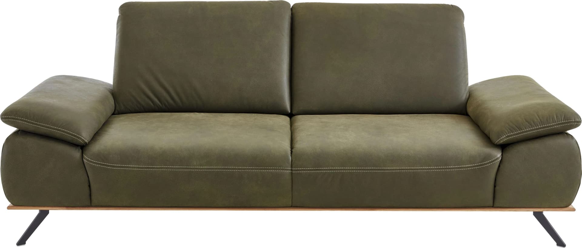 DIE PLANBAR 3-Sitzer Sofa Anilinleder Wildeiche Vintage Aurelia Olive