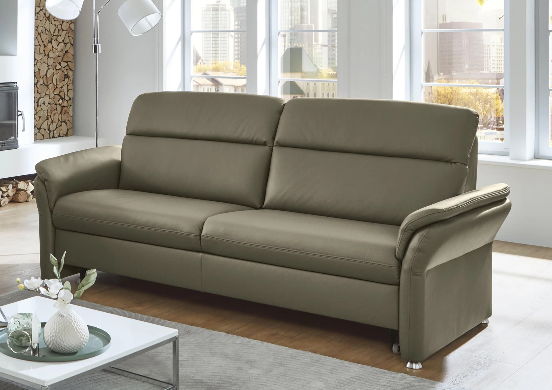 3-Sitzer Sofa DIE PLANBAR Echtleder Relaxfunktion Torro olive
