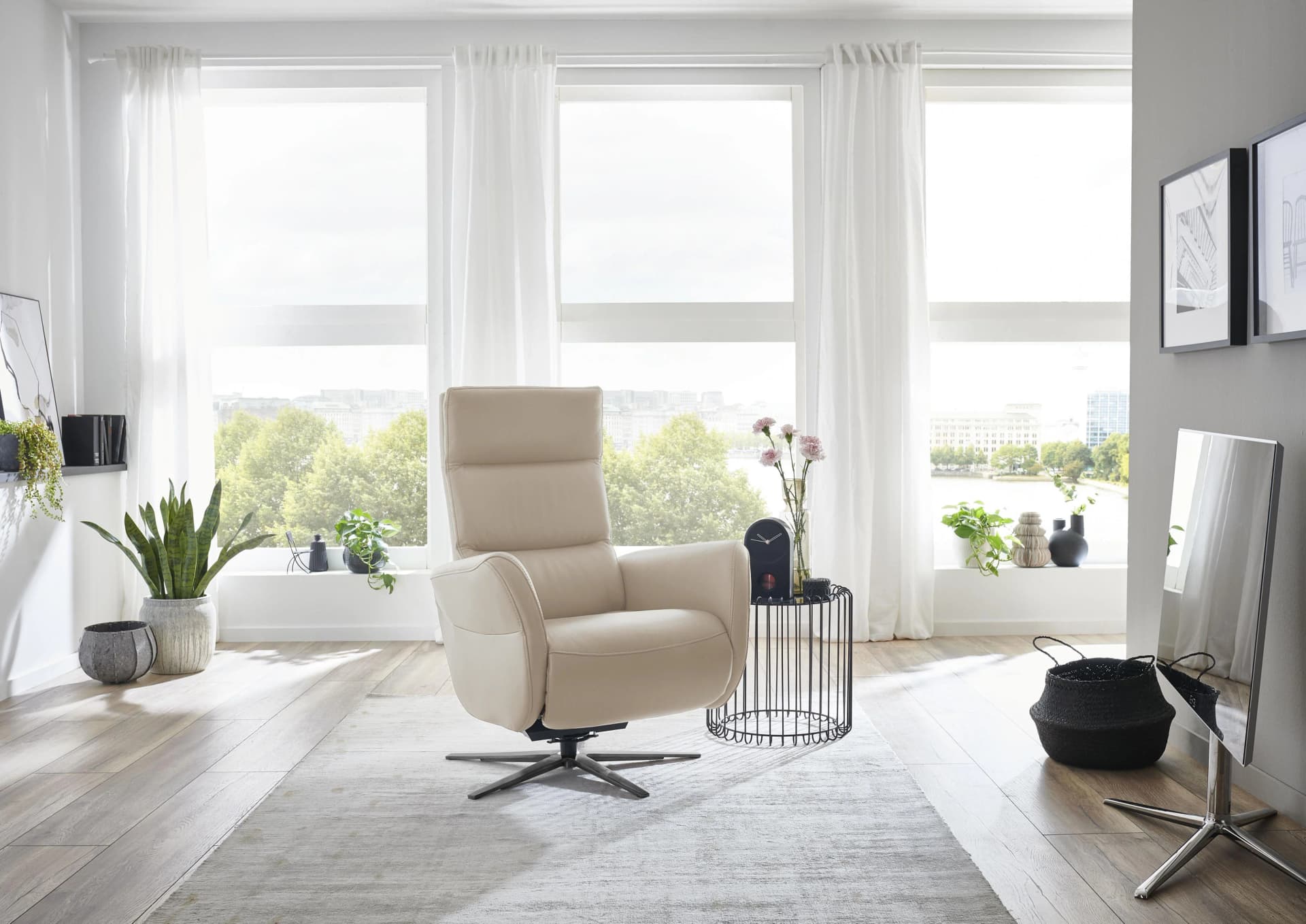 Relaxsessel DIE PLANBAR PN-RS20038 Leder Beige Schwarz Relaxfunktion