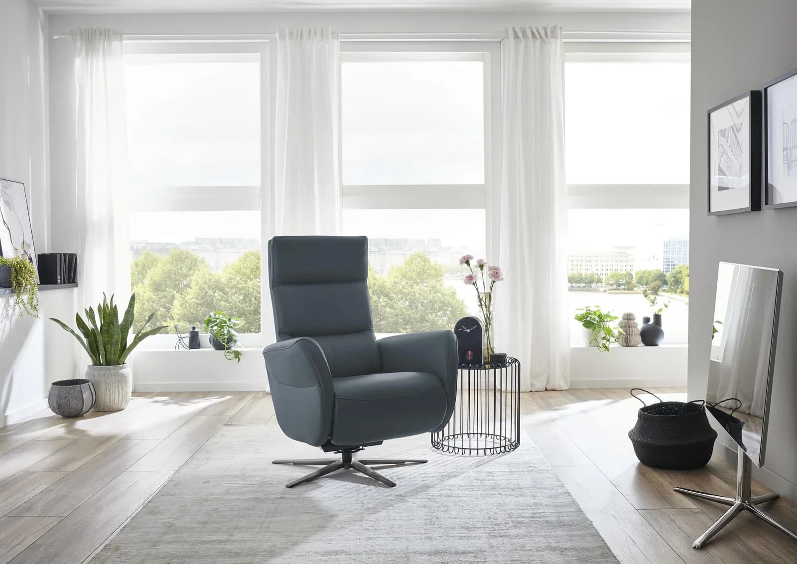 torro Relaxsessel DIE PLANBAR Graphitblau mit Metallsternfuß & Relaxfunktion