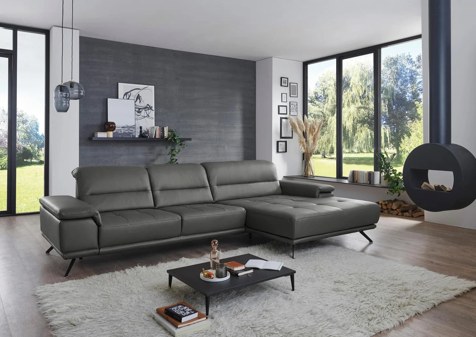 torro Ecksofa PN-EM19074 anthrazit L-Form mit Kopfteilverstellung