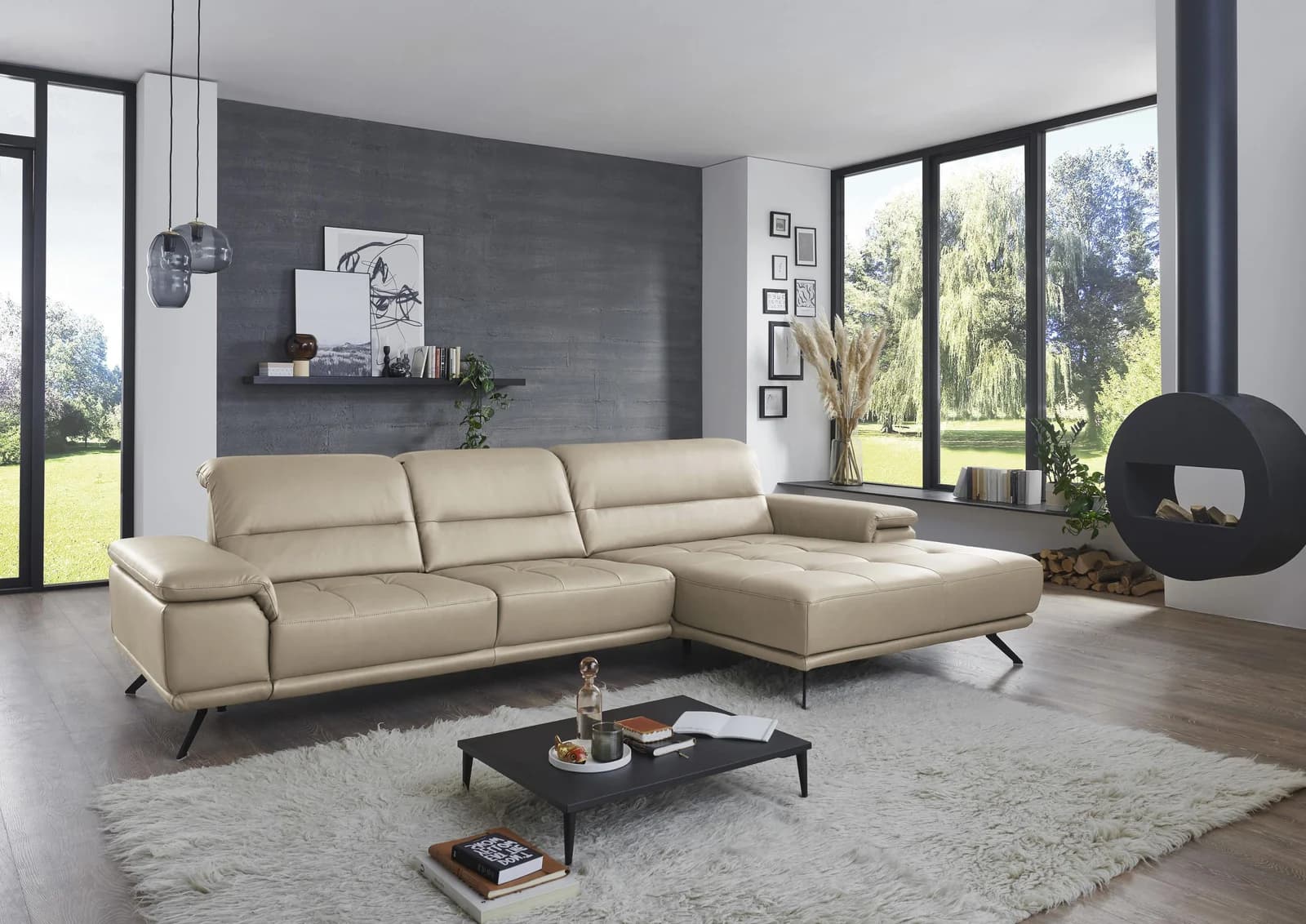 Ecksofa DIE PLANBAR PN-EM19074 L-Form Glattleder Pearl