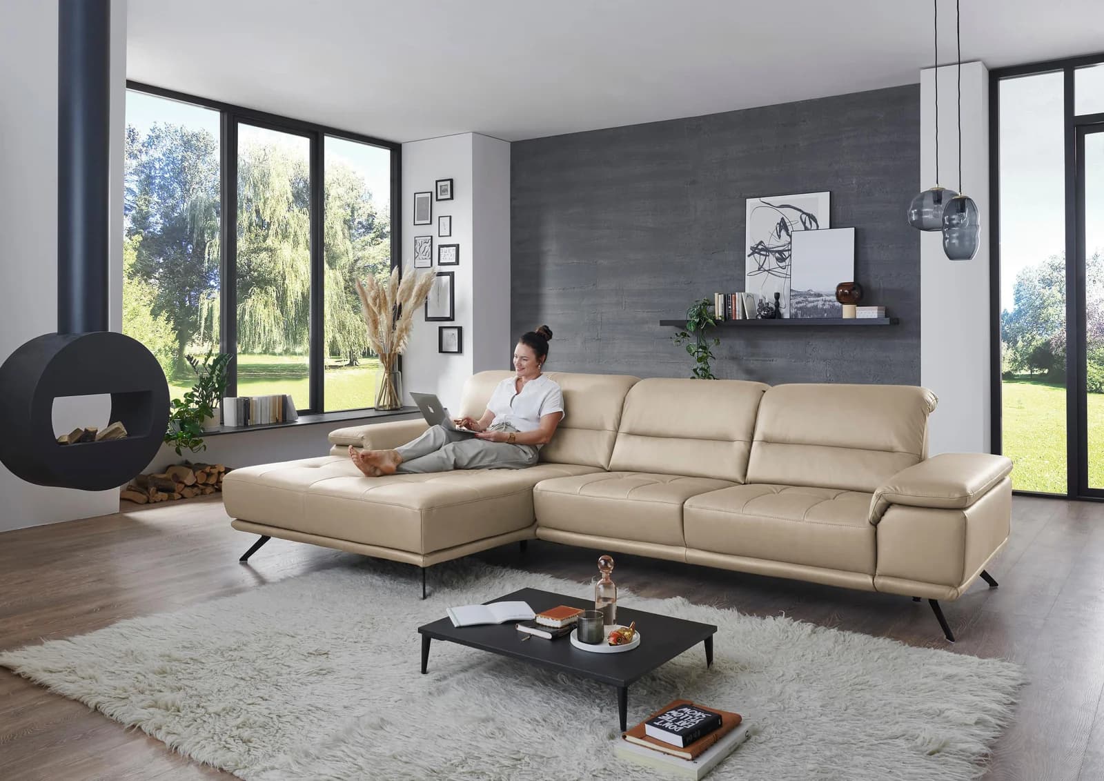 torro Ecksofa PN-EM19074 Pearl L-Form mit Kopf- & Sitztiefenverstellung