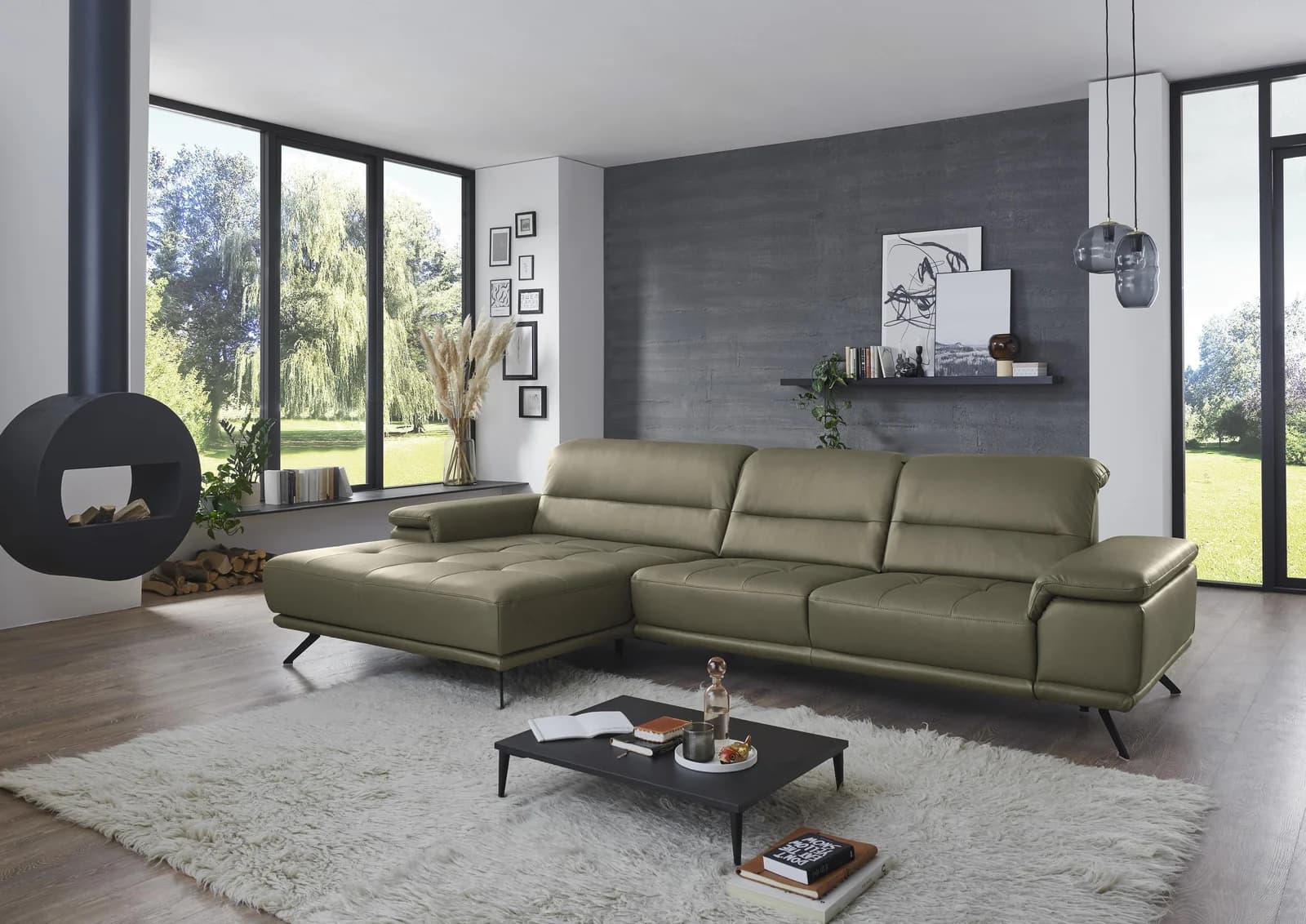 Ecksofa DIE PLANBAR PN-EM19074 L-Form Glattleder Torro olive