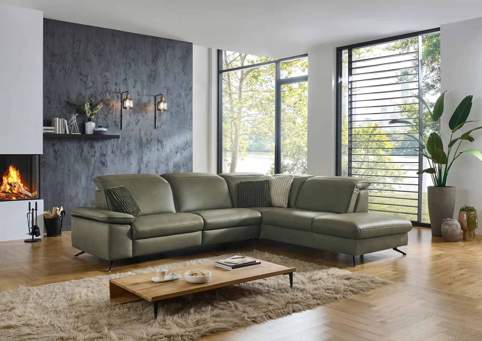 Ecksofa DIE PLANBAR PN-EM20091 L-Form Leder Grün
