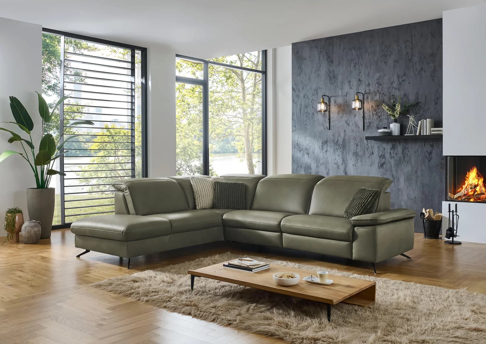 Ecksofa DIE PLANBAR L-Form Cloudy olive mit Relaxfunktion