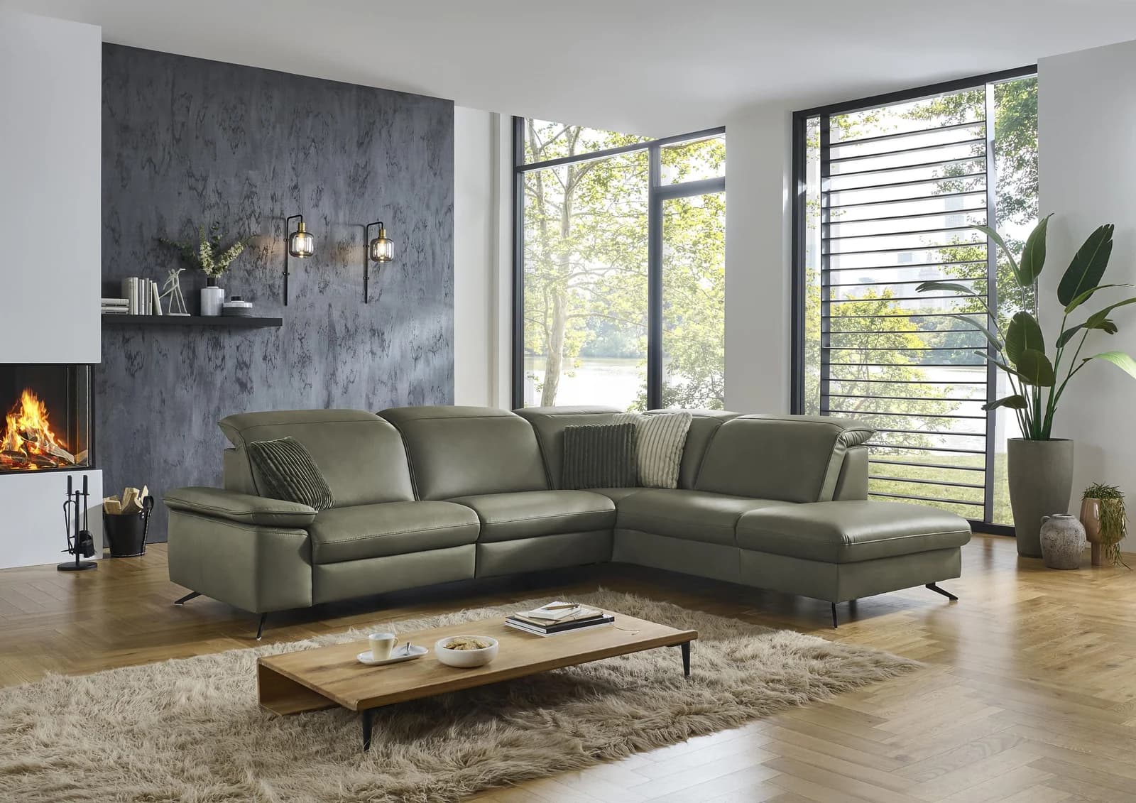 DIE PLANBAR Ecksofa PN-EM20091 L-Form Leder Grün