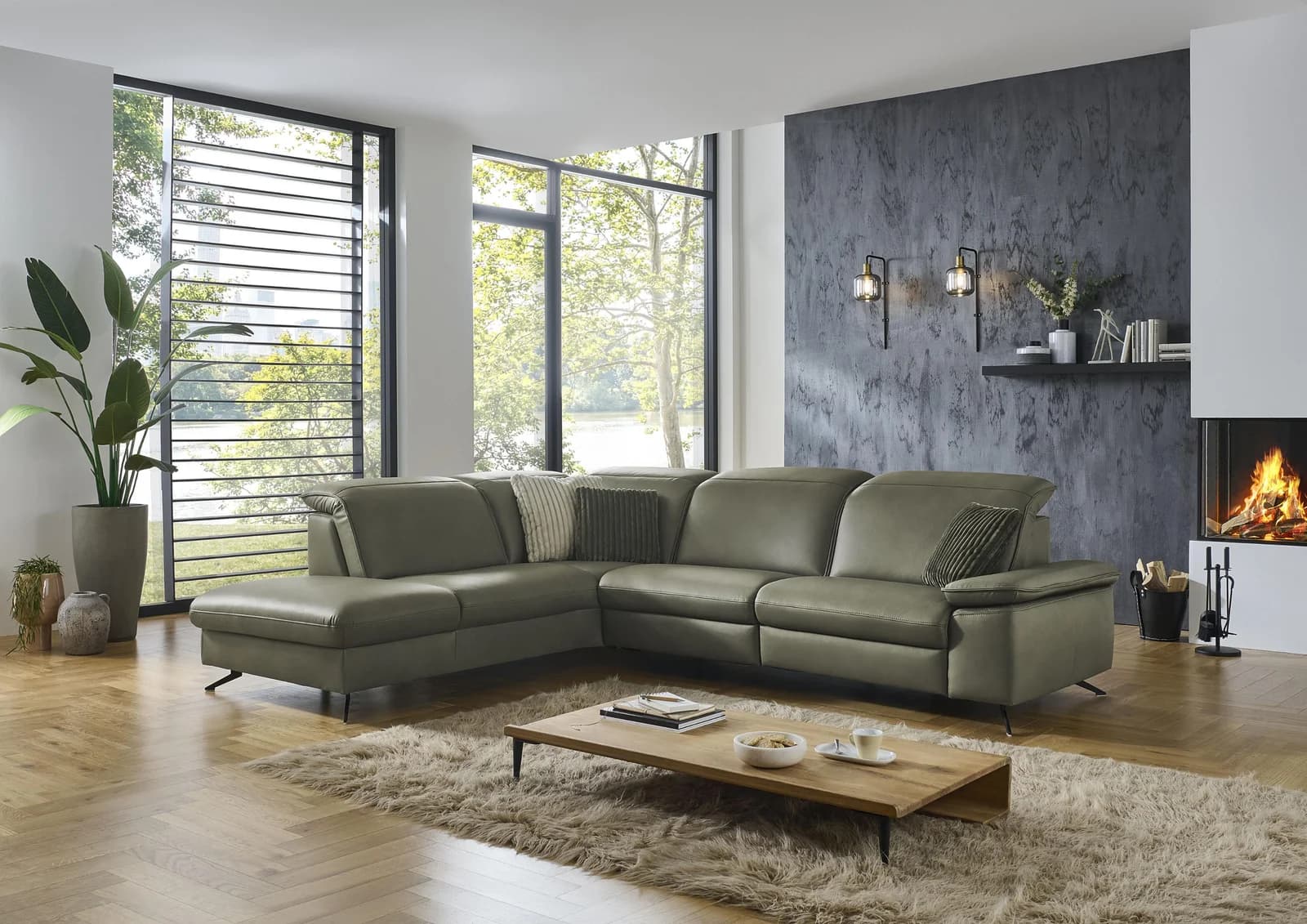 DIE PLANBAR Ecksofa PN-EM20091 L-Form Leder grün