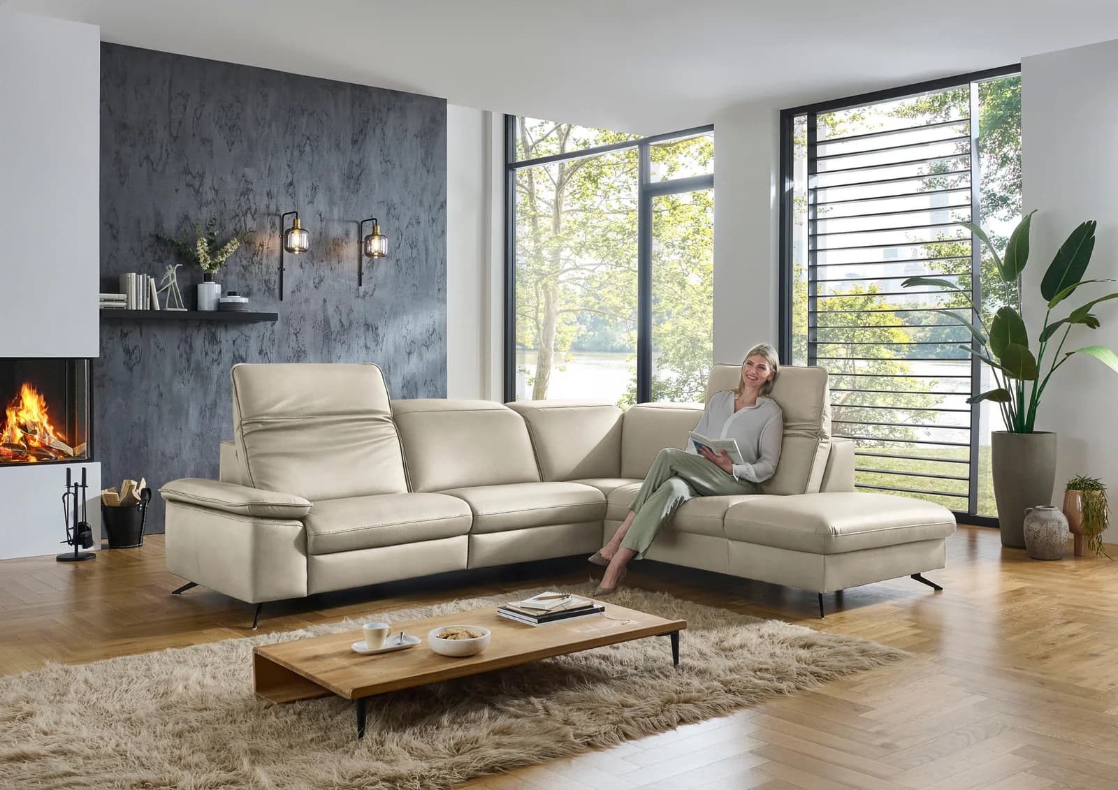 Ecksofa DIE PLANBAR PN-EM20091 L-Form Leder Beige