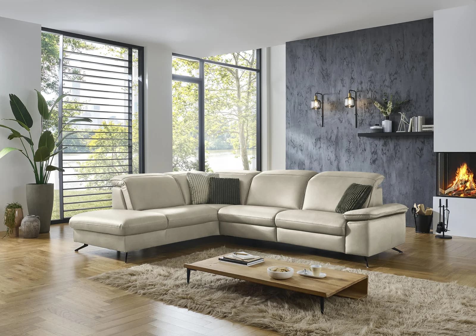 DIE PLANBAR Ecksofa L-Form mit Recamiere und Kopfteilverstellung