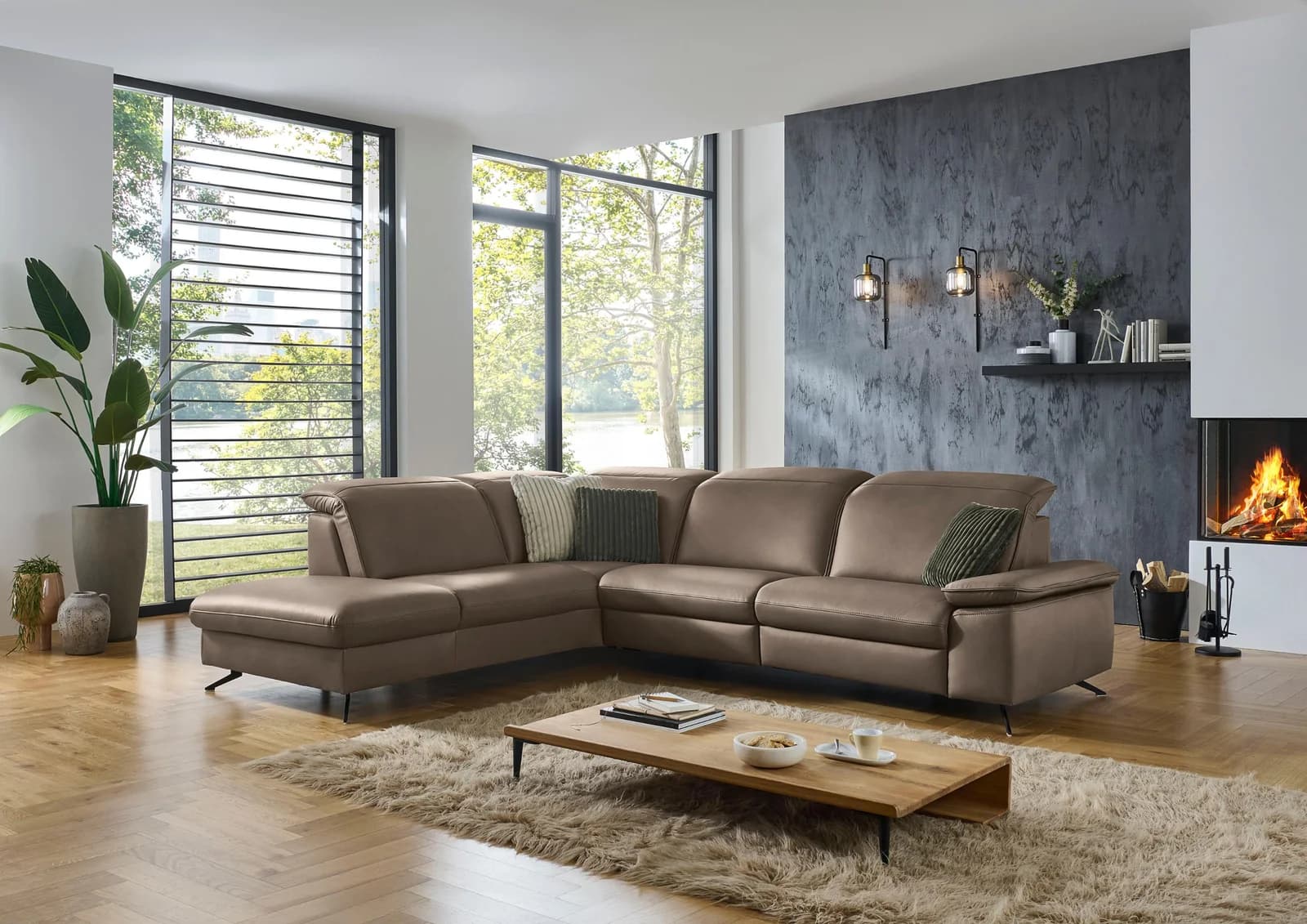 Ecksofa DIE PLANBAR PN-EM20091 L-Form Glattleder braun