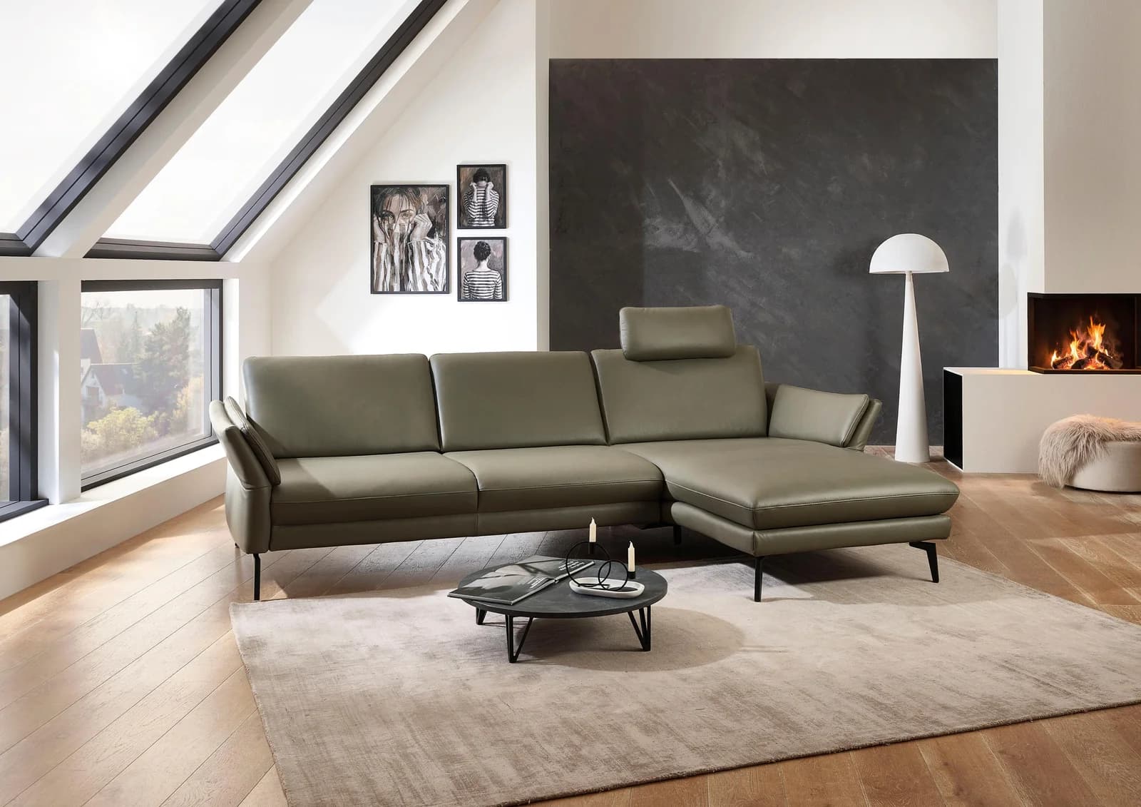 Ecksofa DIE PLANBAR PN-EM23050 L-Form Torro olive mit Verstellfunktionen