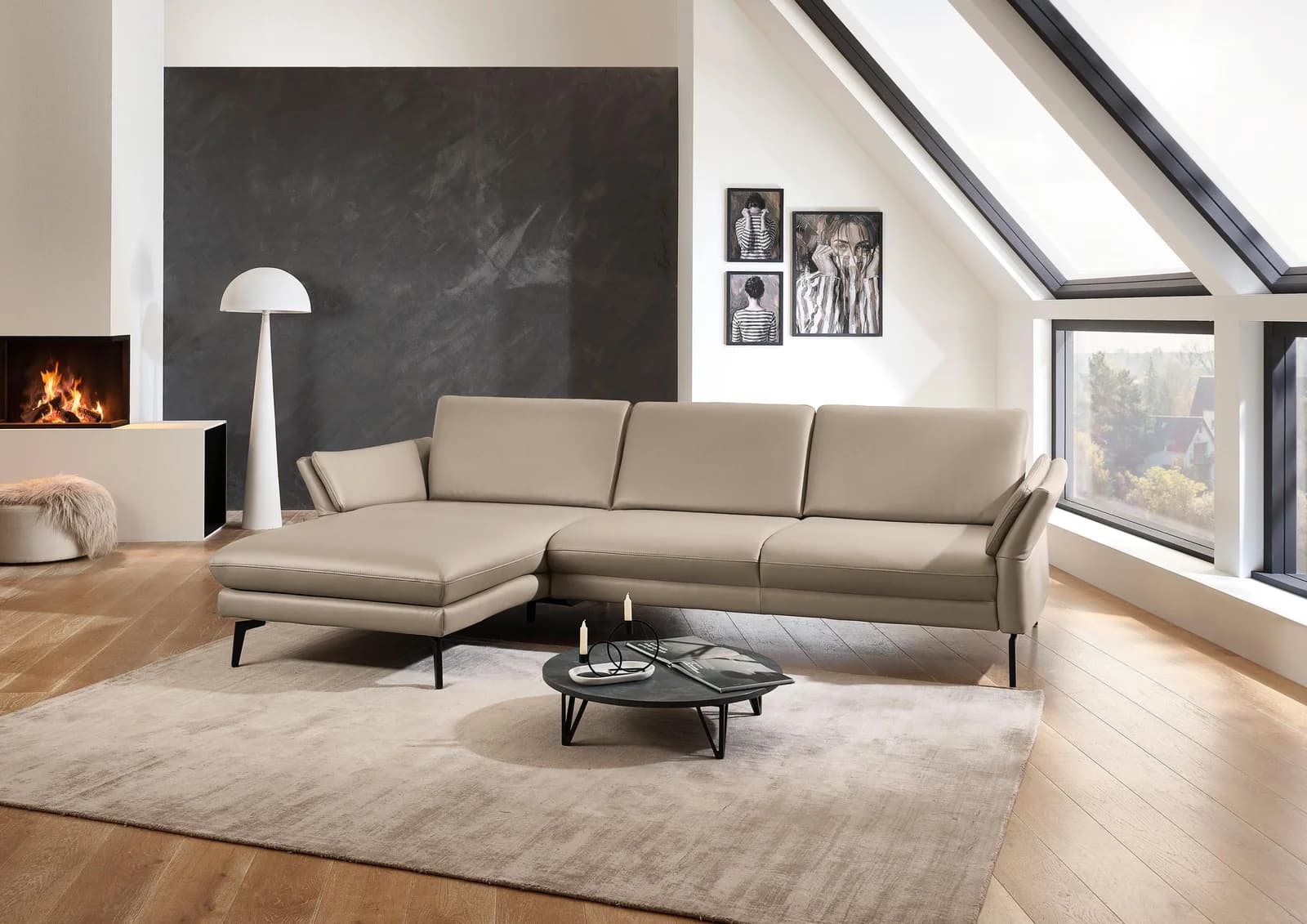 DIE PLANBAR Ecksofa PN-EM23050 L-Form Glattleder Beige