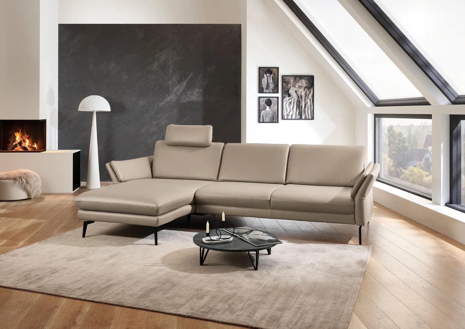 Ecksofa DIE PLANBAR PN-EM23050 L-Form Glattleder Beige