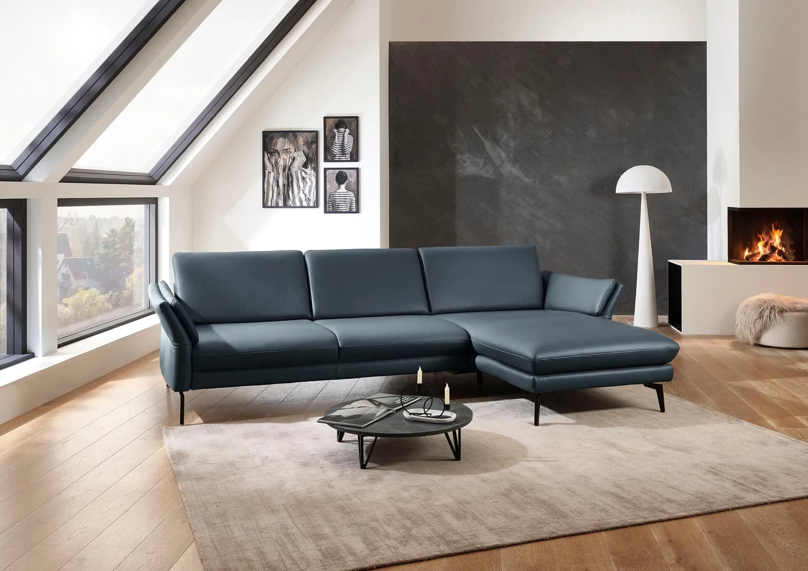 DIE PLANBAR Ecksofa PN-EM23050 L-Form Glattleder blau