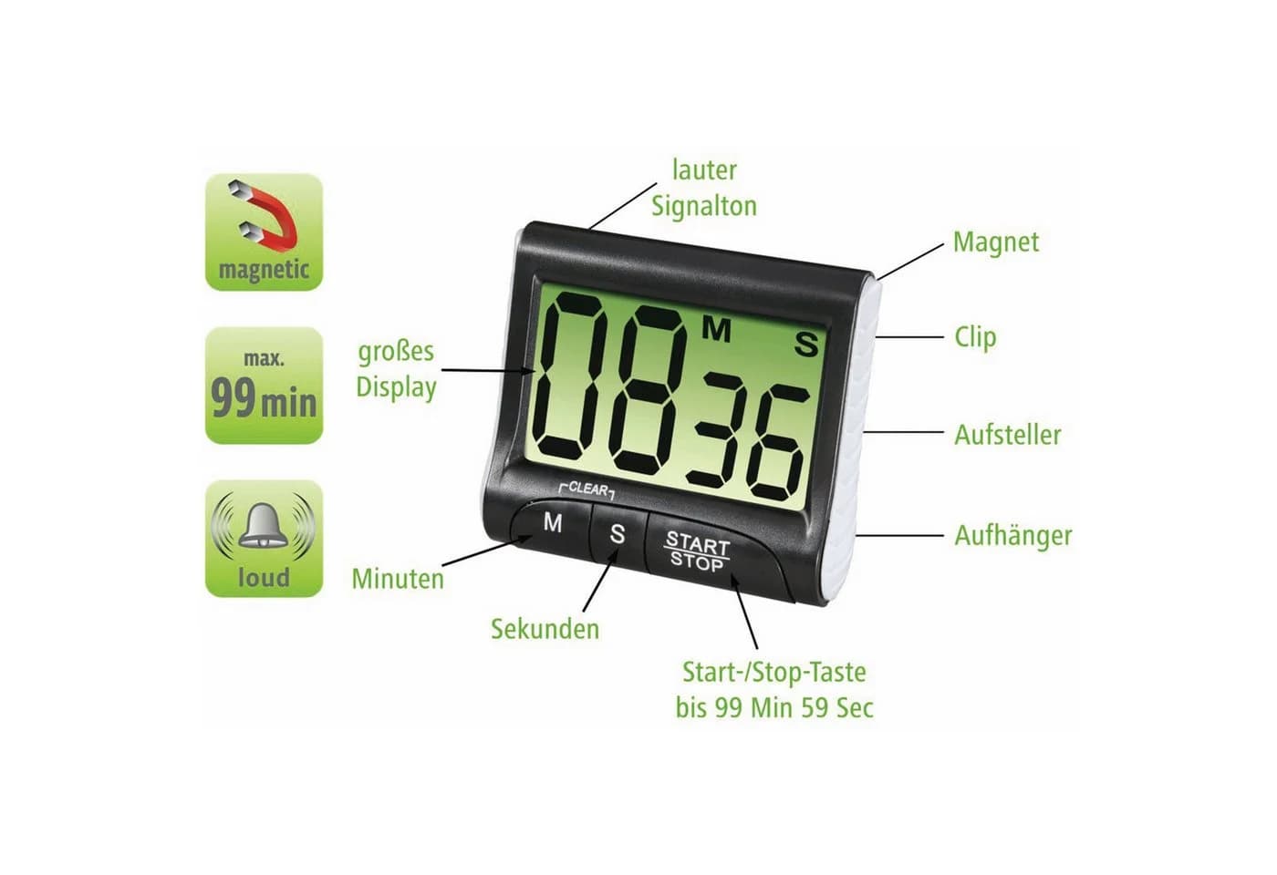 Xavax Digitaler Küchentimer Schwarz Timer & Stopp-Uhr 99:59 min - Bild 5