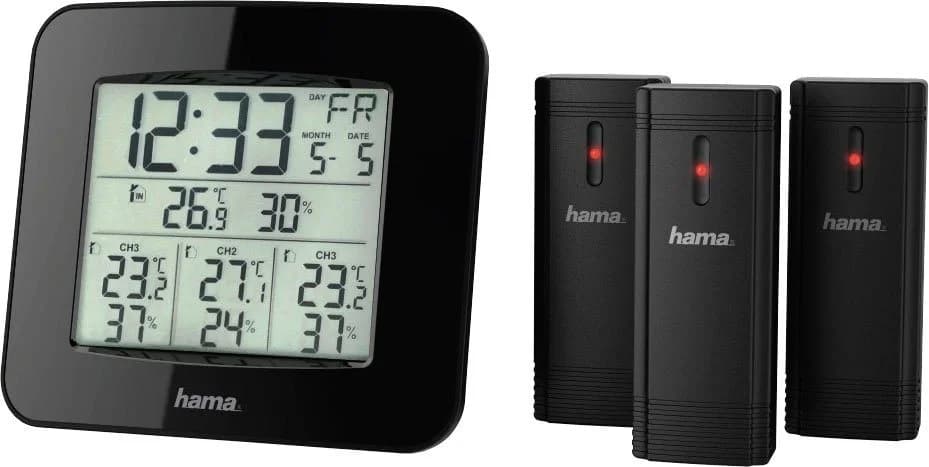 HAMA Wetterstation EWS-Trio mit 3 Sensoren Schwarz DCF-Funkuhr - Bild 2