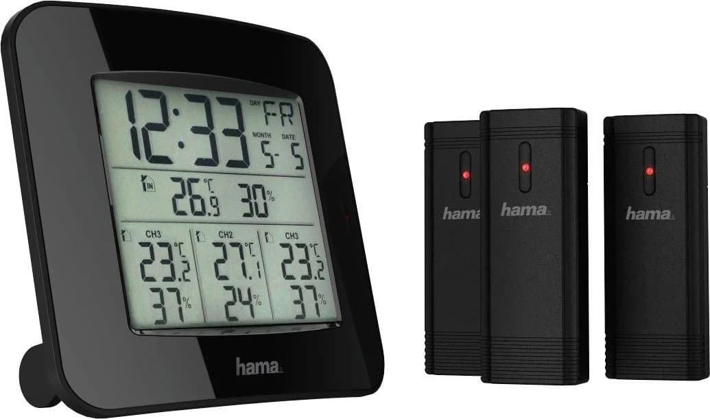 HAMA Wetterstation EWS-Trio mit 3 Sensoren Schwarz DCF-Funkuhr - Bild 3