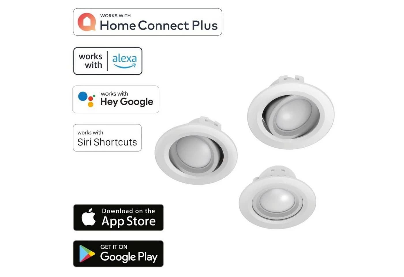Hama LED Einbaustrahler 3x WiFi Smarte Beleuchtung Dimmbar App Sprachsteuerung Weiß - Bild 2