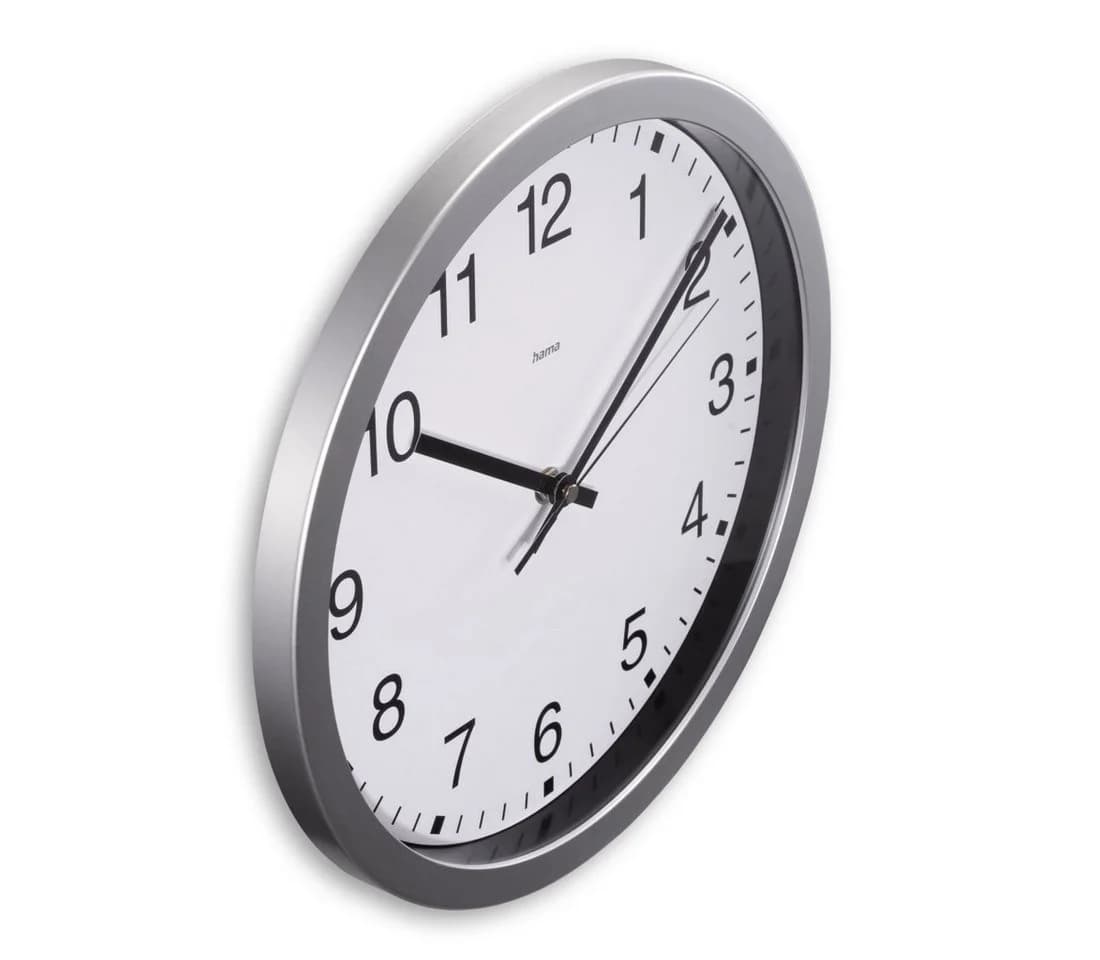 Hama Wanduhr Mallorca Silber Weiß Analog Quarzuhr