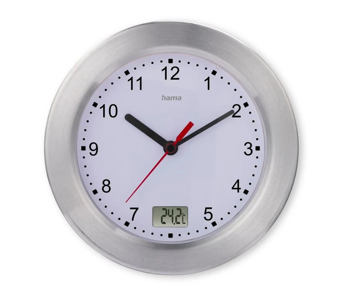 Hama Wanduhr Mauritius Silber mit Thermometer und Saugnäpfen - Bild 2