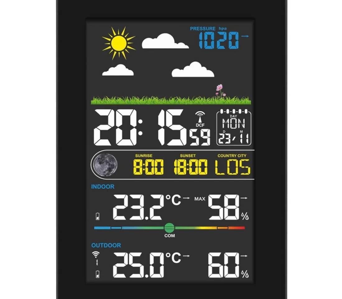 Hama Wetterstation Funk mit Außensensor Schwarz Digital Vorhersage