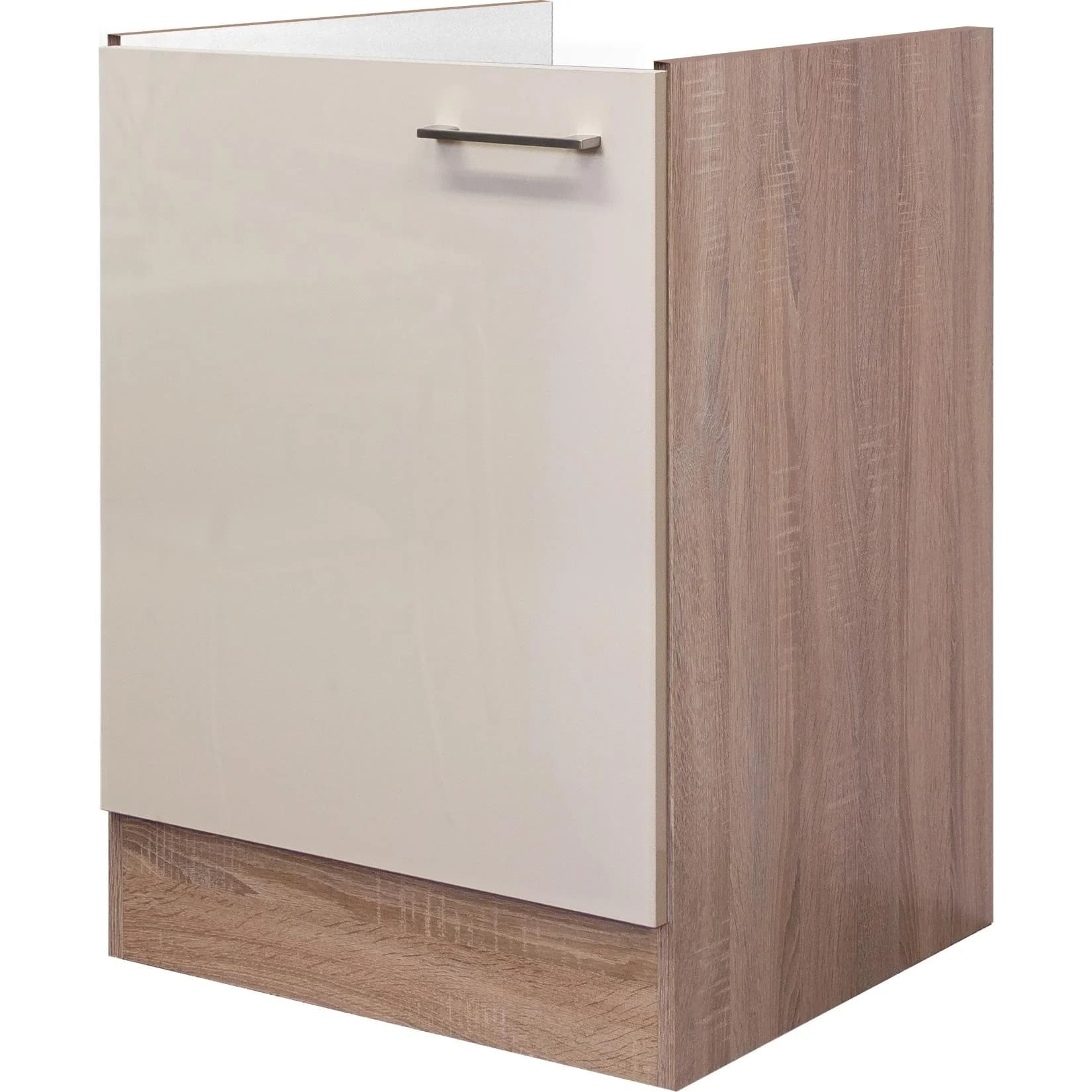 Flex-Well Spülenschrank Nepal Weiß/Braun Edelstahlgriff