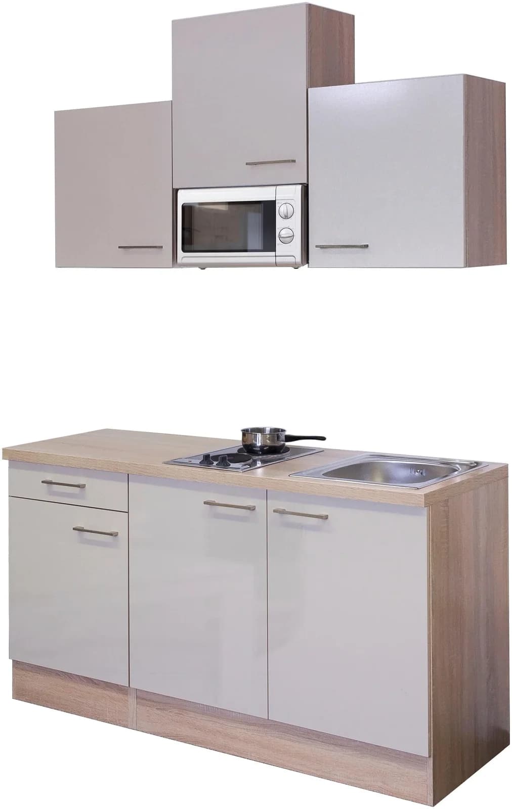 Küchenzeile FLEX-WELL Nepal Beige mit Elektro-Kochfeld und Mikrowelle