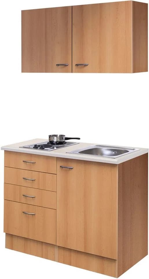 Flex-Well Küchenzeile Nano 100 cm Holzlook mit Kochfeld und Spüle - Bild 2