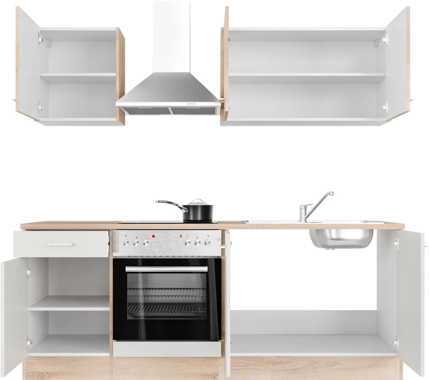 Flex-Well Küchenzeile Samoa 210cm mit E-Geräten Weiß/Eiche - Bild 4