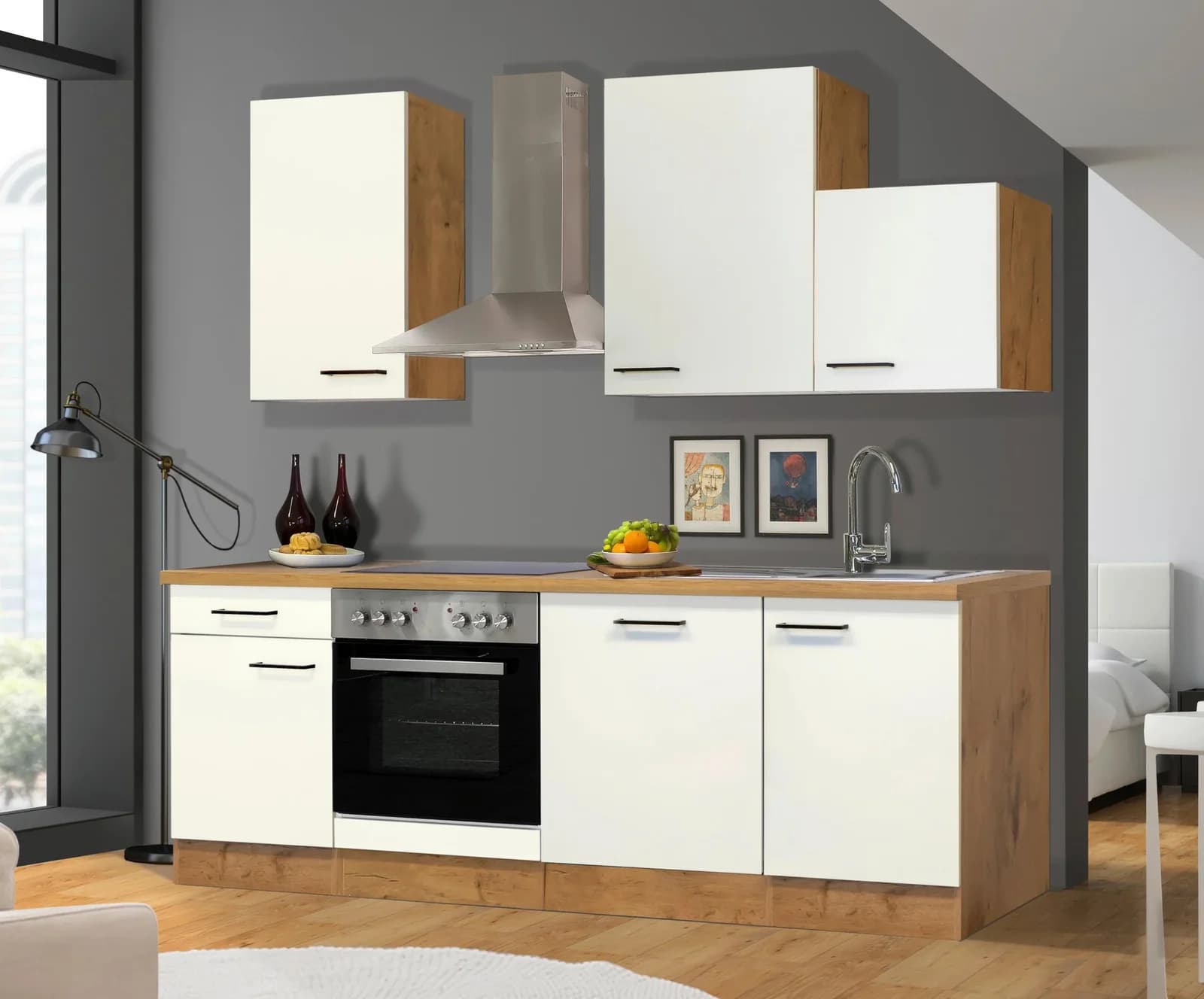Küchenzeile FLEX-WELL "Vintea" Weiß Lancelot Oak