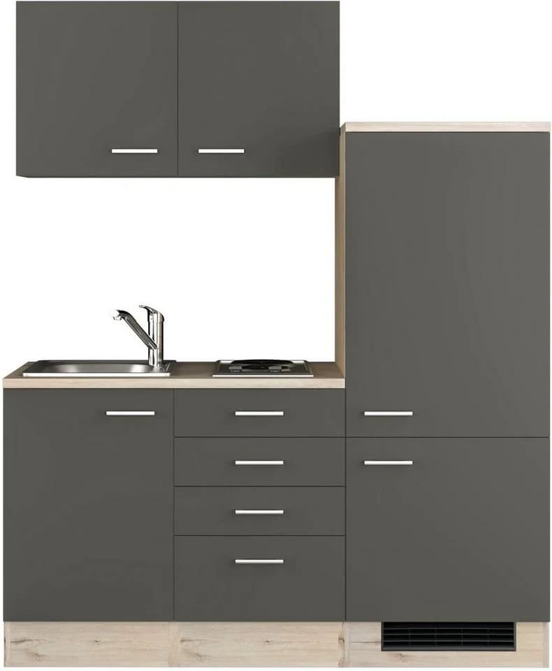 Flex-Well Küchenzeile Morena 160 cm mit Kühlschrank, Kochfeld und Spüle - Bild 2