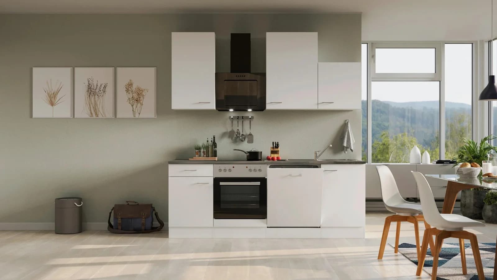 Küchenzeile FLEX-WELL Lucca - Komplettküche Weiß matt 220cm