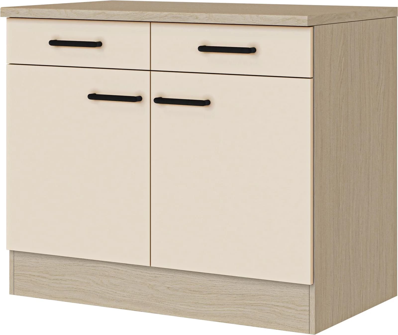 FLEX-WELL Unterschrank Creso beige Schwarz mit Schubladen