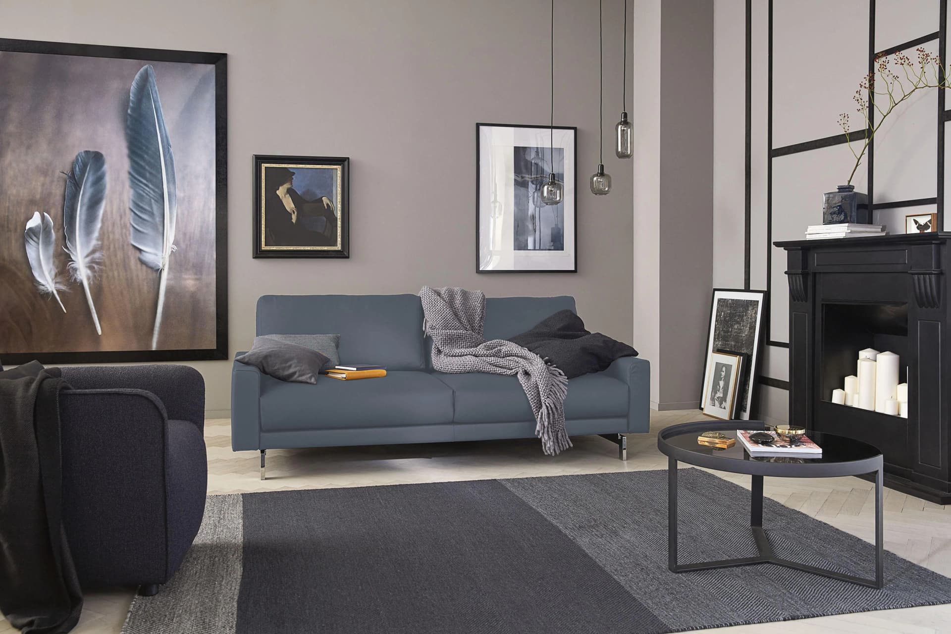 Creation BY ROLF BENZ CR.450 2,5-Sitzer Sofa Blaugrau Leder