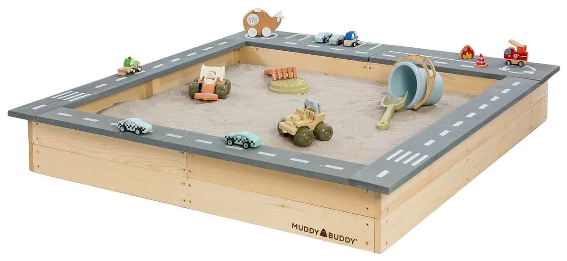 Muddy Buddy Sandkasten Highway Hero Natur/Grau Massivholz - Bild 2