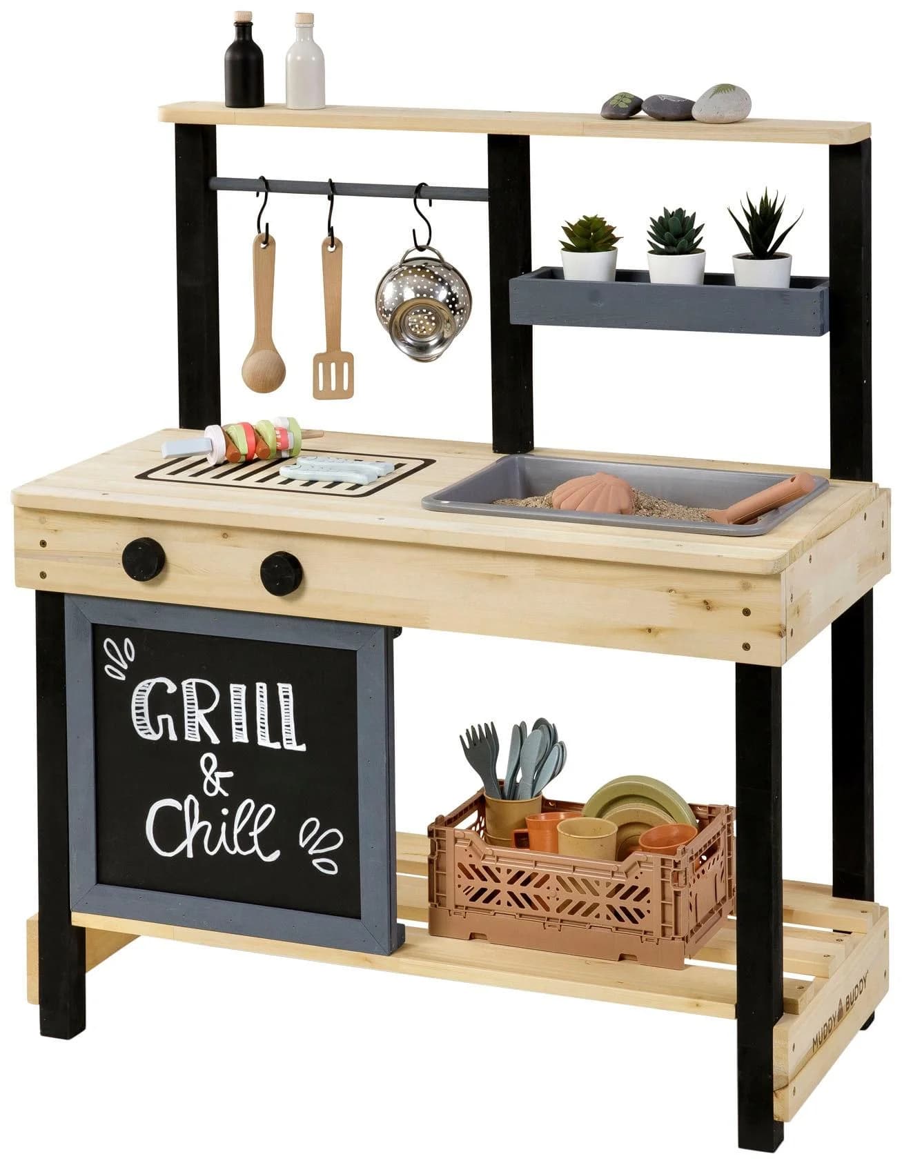 MUDDY BUDDY Outdoor-Spielküche Grill & Chill Holz natur-schwarz