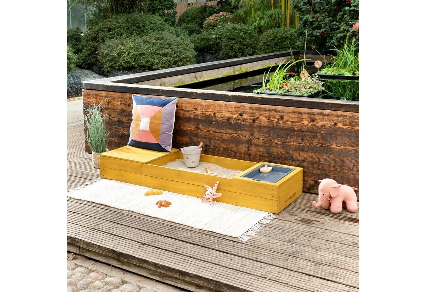 MUDDY BUDDY Space Saver Sandkasten ocker Massivholz mit Wanne