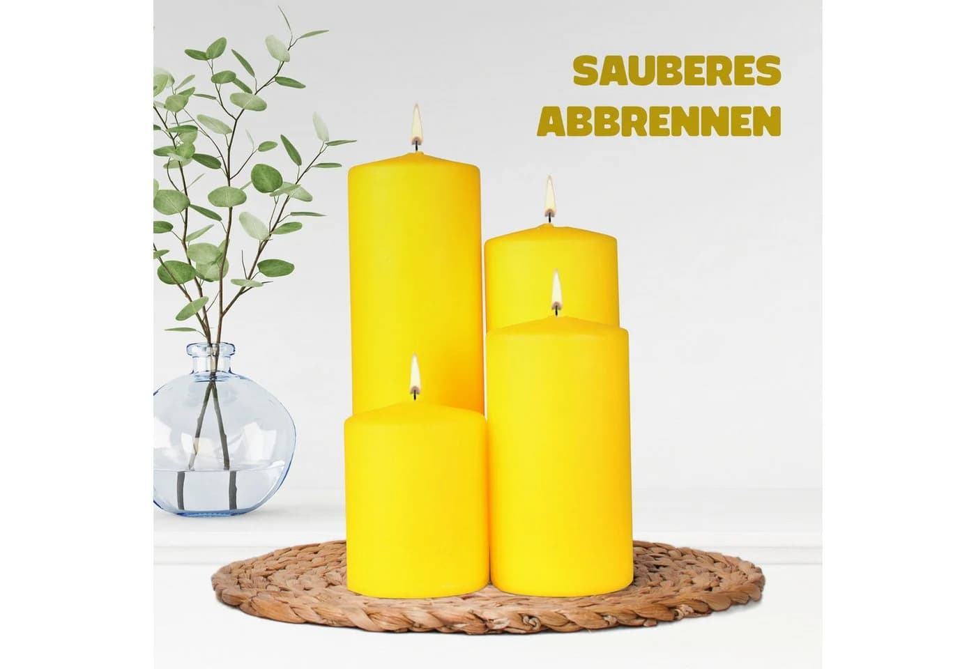 HS Candle Stumpenkerze Gelb Ø7cm Unparfümiert Wachs - Bild 4