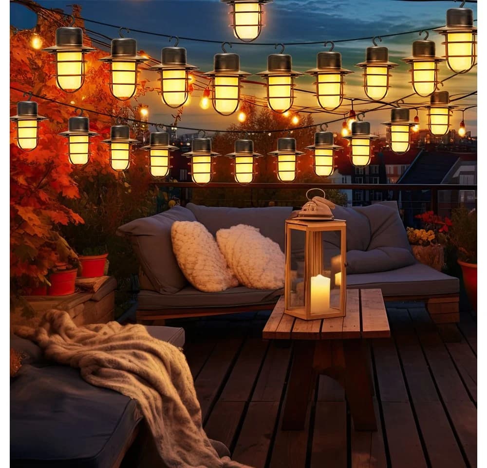 NOWA LED Solarleuchte Schwarz Retro Stil mit 8 Laternen - Bild 4