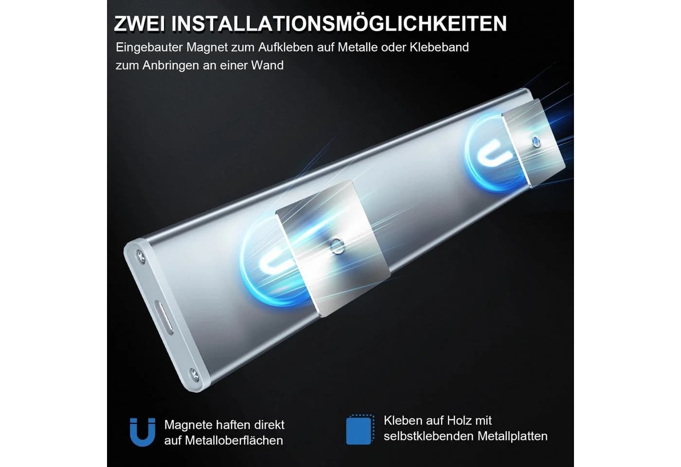 Athlix LED Unterbauleuchte Schwarz Kabellos Wiederaufladbar Bewegungssensor - Bild 5