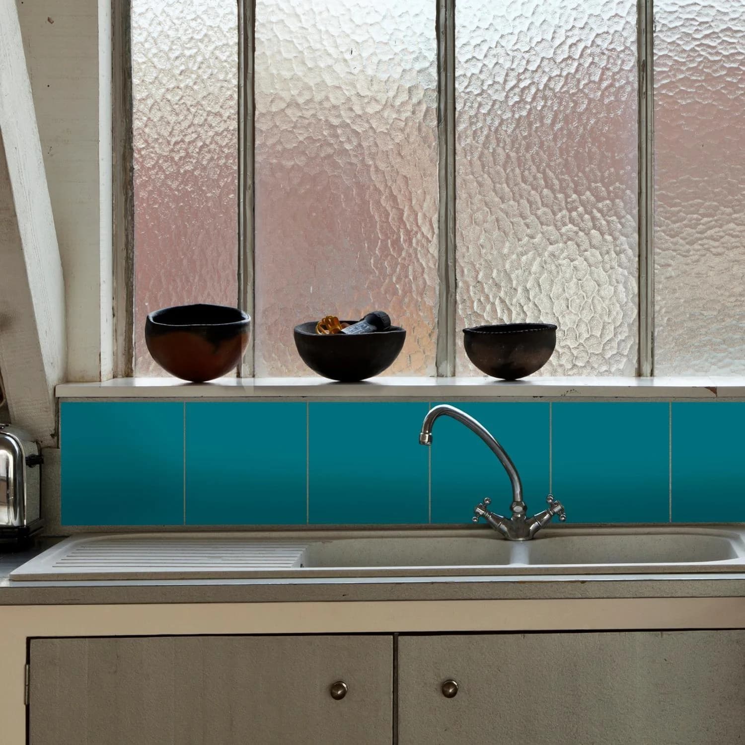 QUEENCE Fliesenaufkleber 12er Set türkis-blau selbstklebend