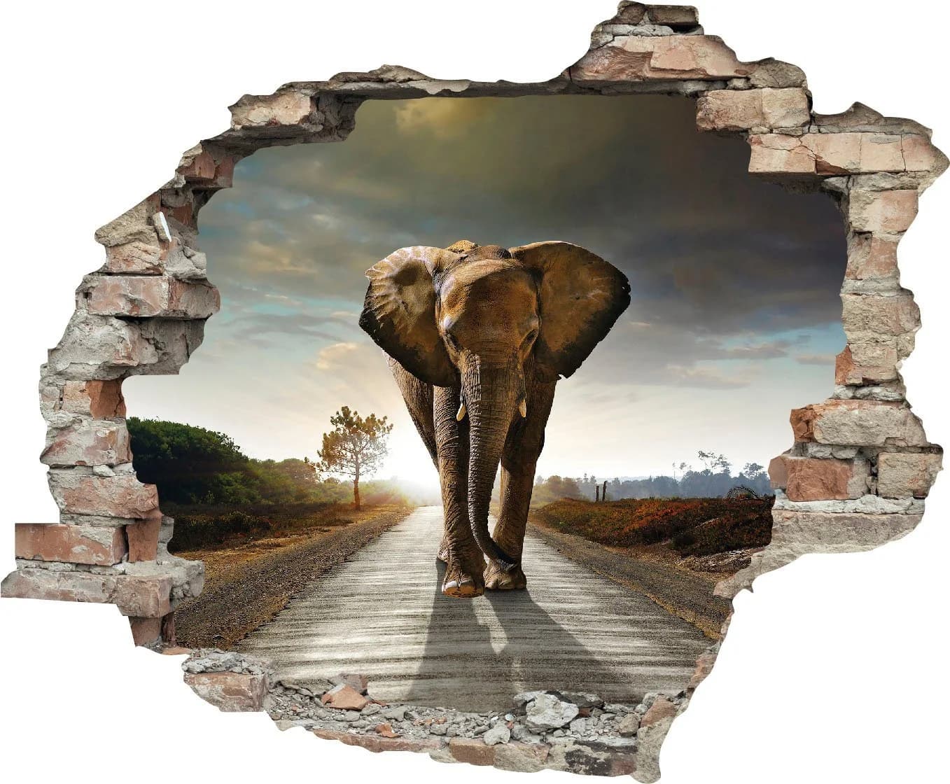 queence Wandtattoo Elefant Beige 3D Wanddurchbruch - Bild 2