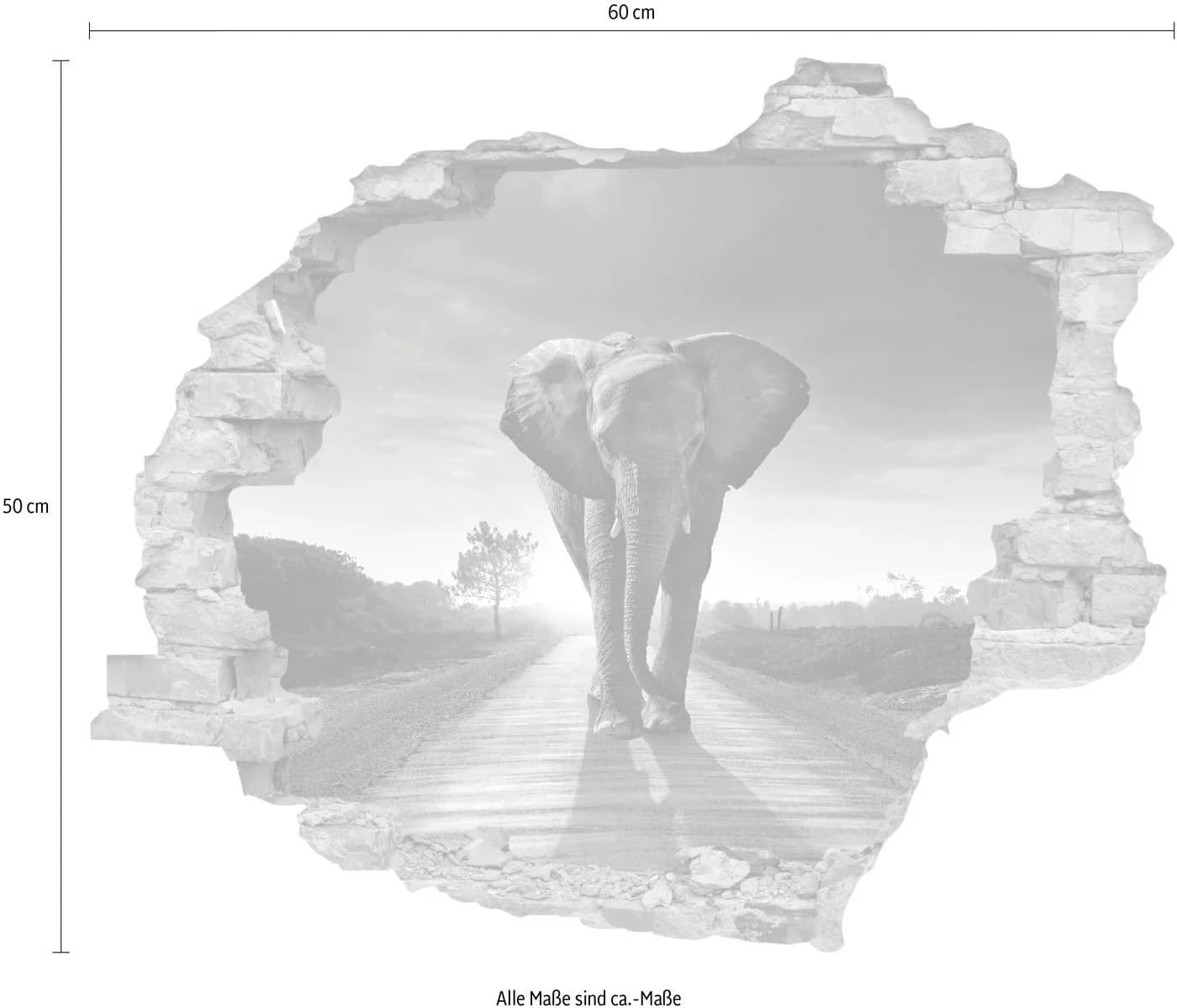 queence Wandtattoo Elefant Beige 3D Wanddurchbruch - Bild 3