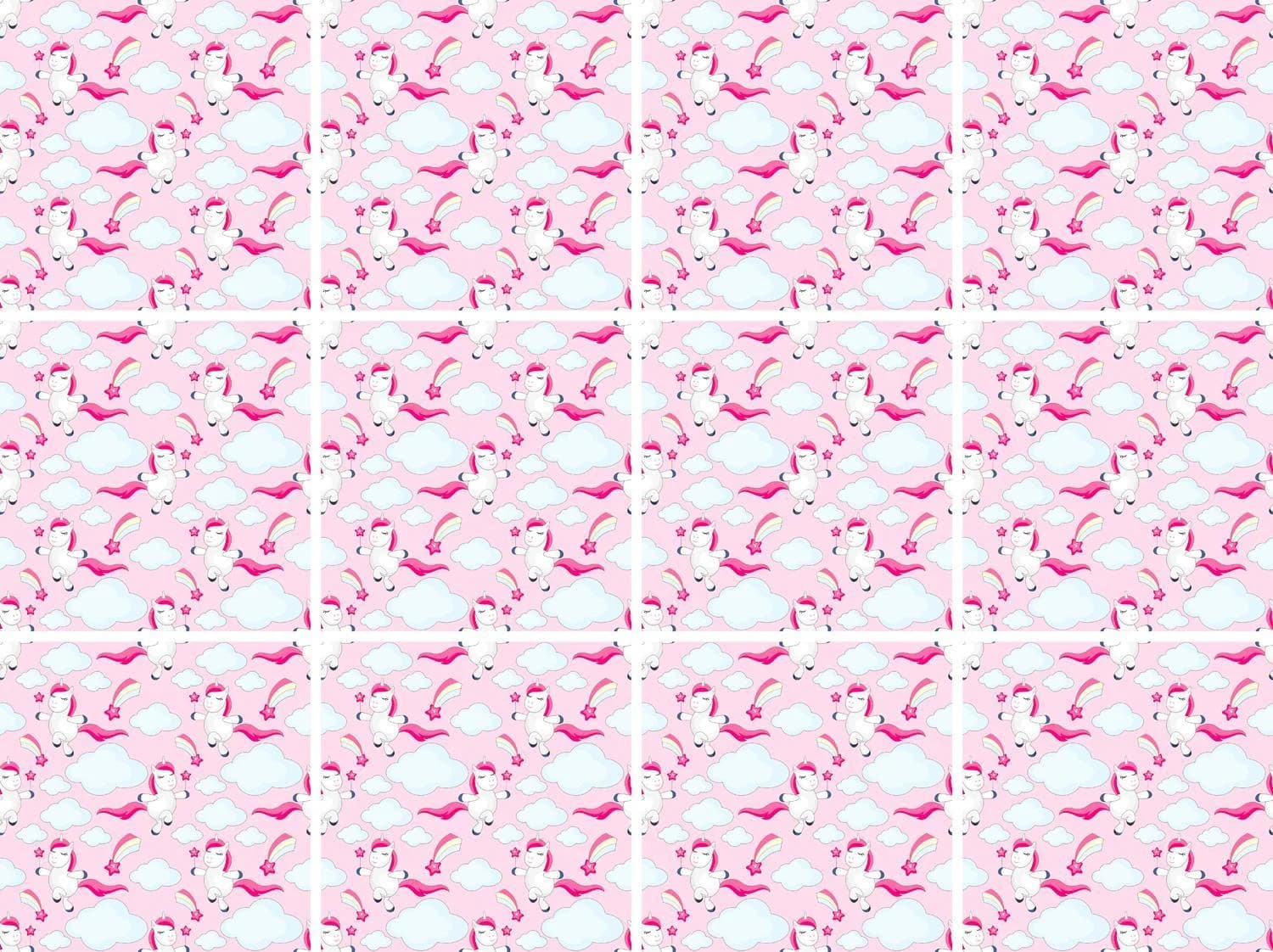 QUEENCE Fliesenaufkleber Einhörner Pink 12er Set